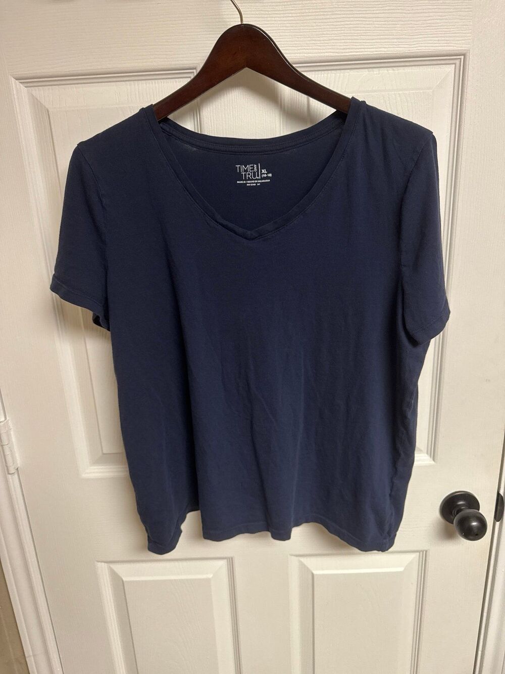 XL Navy Blue Short Sleeve Cotton V-Neck Tee Shirt